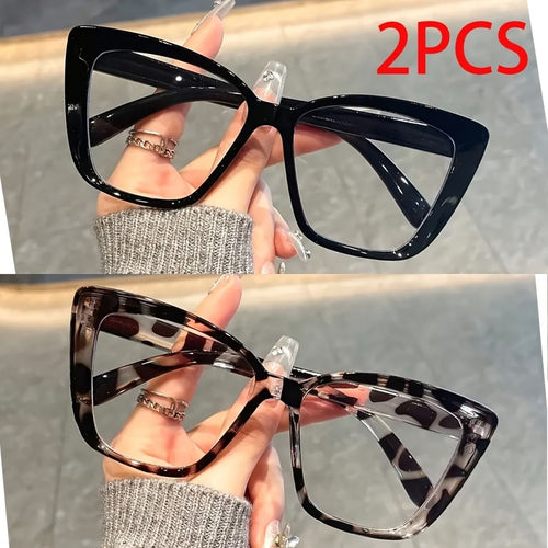 2 Sets of Women's Cat Eye Glasses - Full-Rim Black Frame Plano Eyewear, Cat-Eye Shaped for Daily Wear & Photography, Fashion Glasses